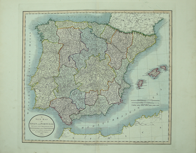 A New Map of Spain and Portugal. Divided into their Respective Kingdoms and Provinces