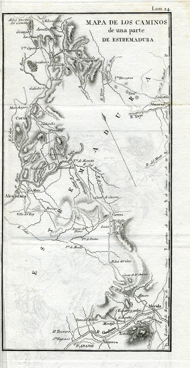 Mapa de los caminos de una parte de Estremadura