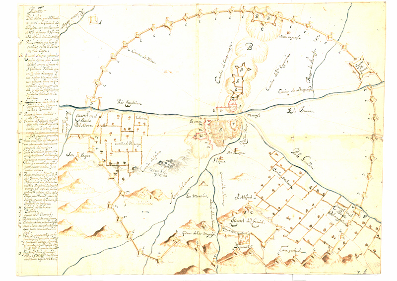 Planta del sitio que el Revelde puso a la ciudad de Badajoz con un exersito de 18.000 infantes...
