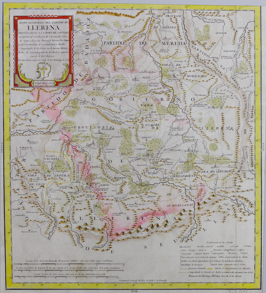 Mapa geográfico del Partido de Llerena, perteneciente a la Orden de Santiago