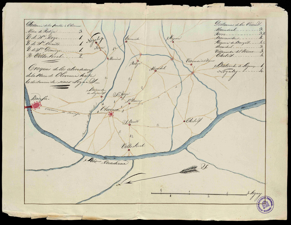 Croquis de los alrededores de la Plaza de Olivenza hasta la distancia de cinco leguas