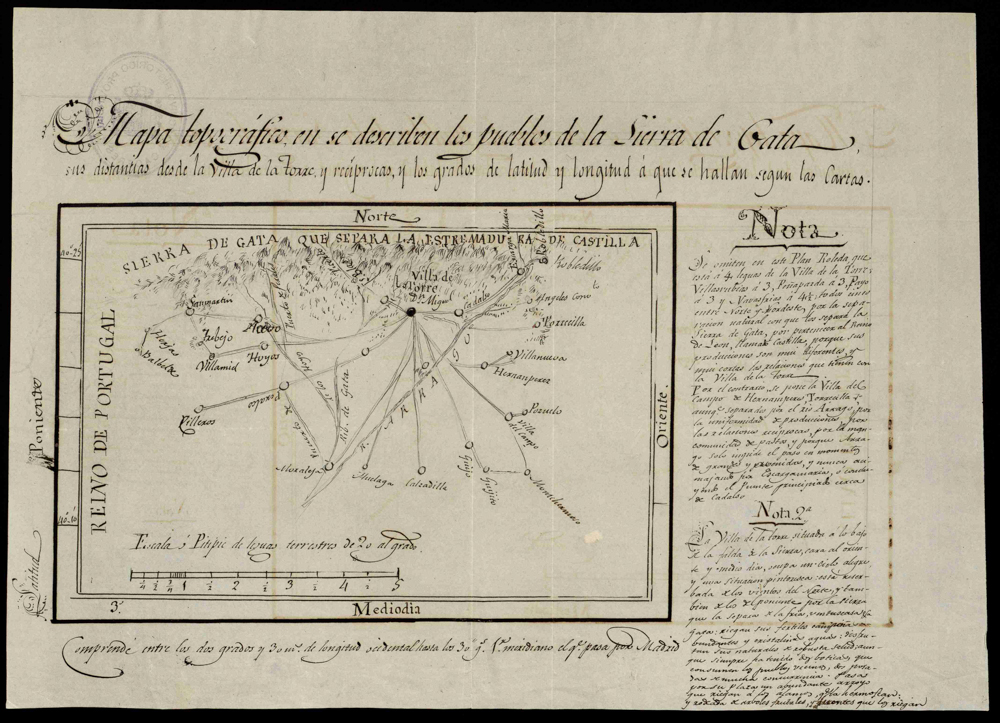 Mapa topográfico en que se describen los pueblos de la Sierra de Gata