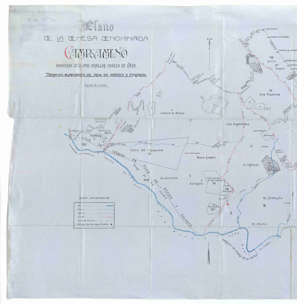 Plano de la Dehesa denominada Campoameno propiedad de D. José Casillas Cabeza de Vaca