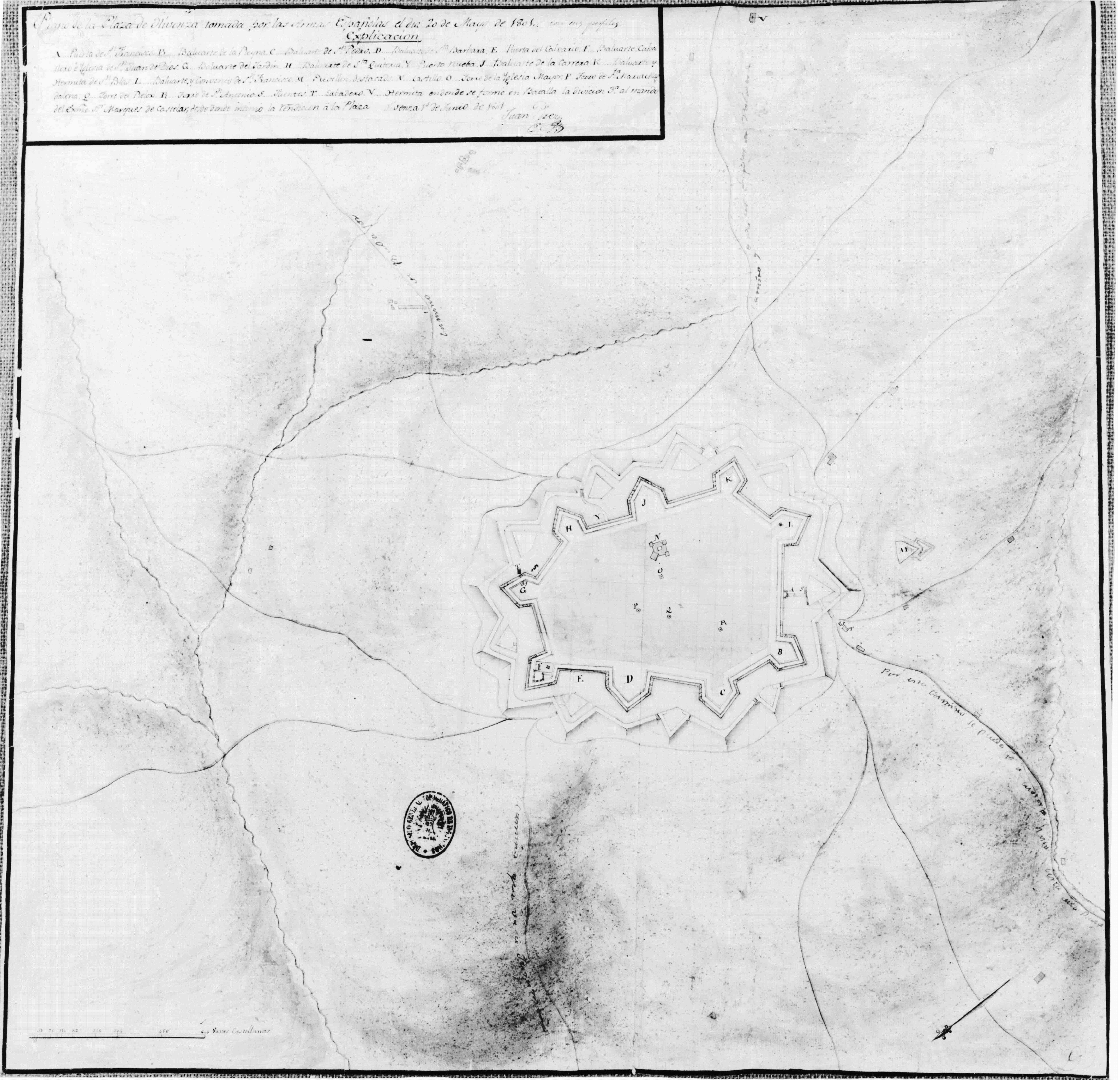Plano de la plaza de Olivenza tomada por las armas españolas el día 20 de mayo de 1801...
