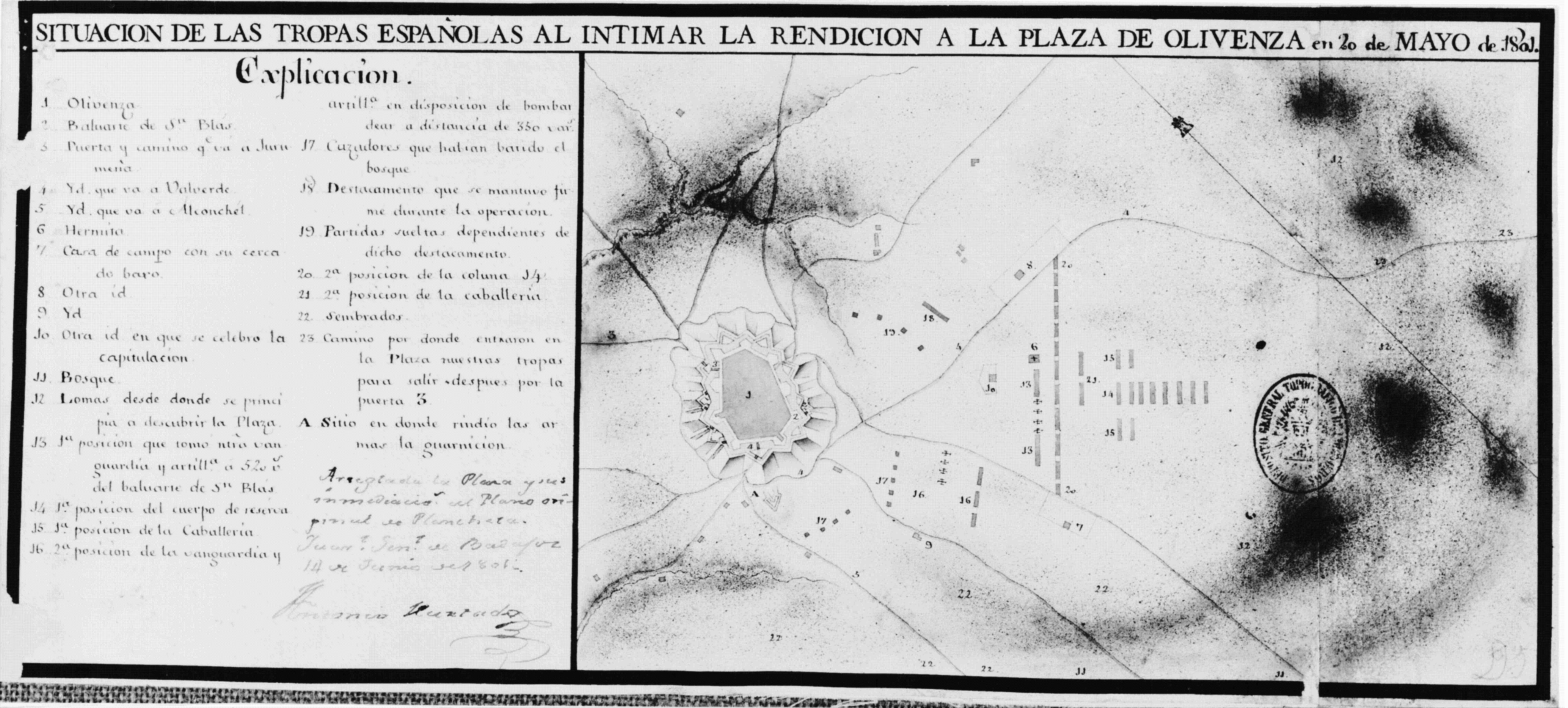 Situación de las tropas españolas al intimar la rendición a la plaza de Olivenza...