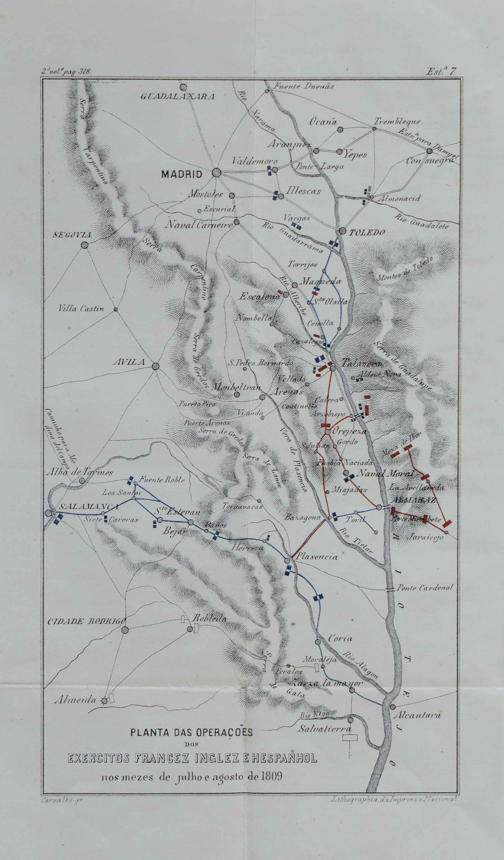 Planta das operaçoes dos exercitos francez inglez e hespanhol nos mezes de julho e agosto de 1809...