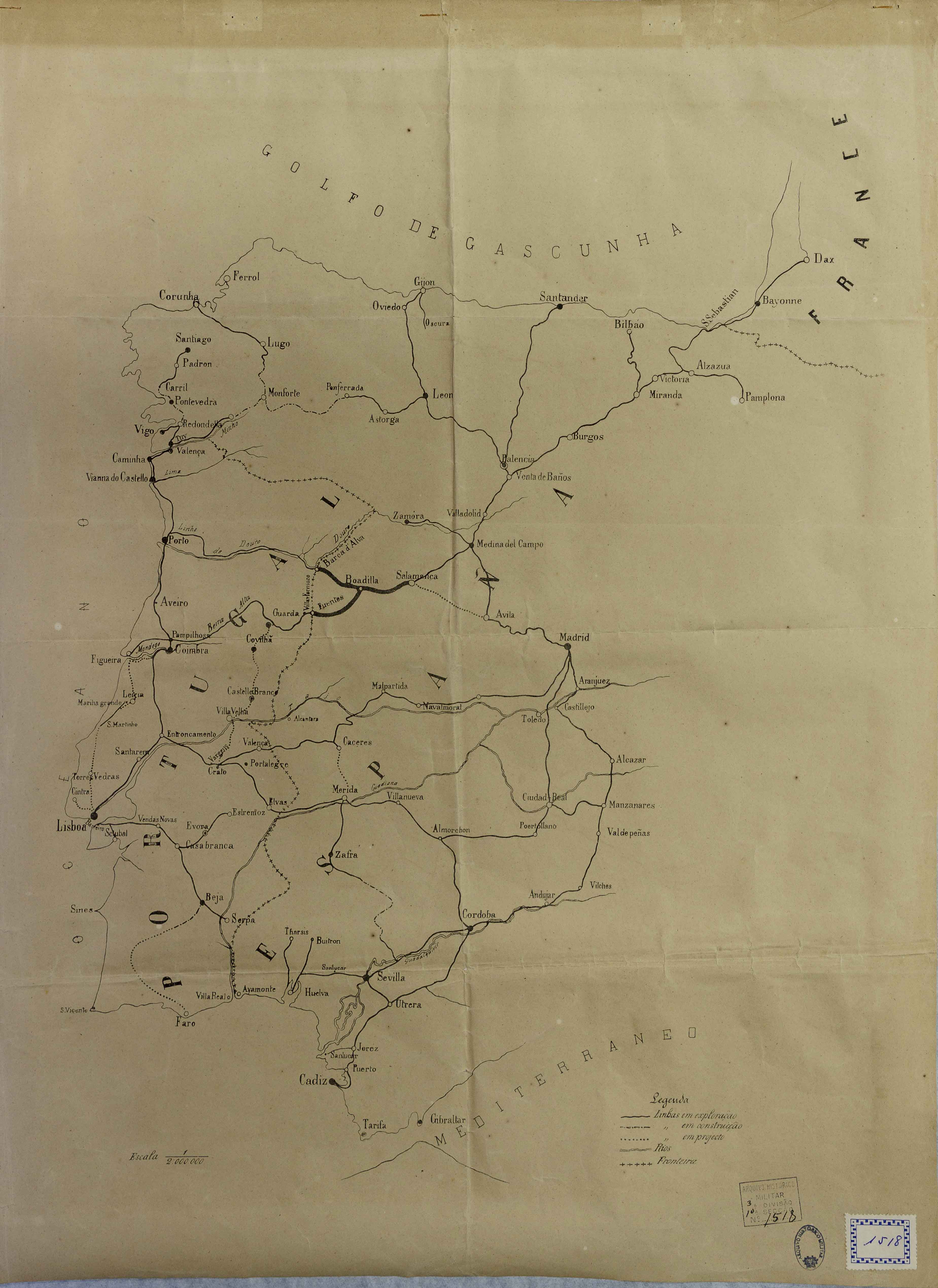 [Mapa de la líneas de ferrocarril de Portugal]