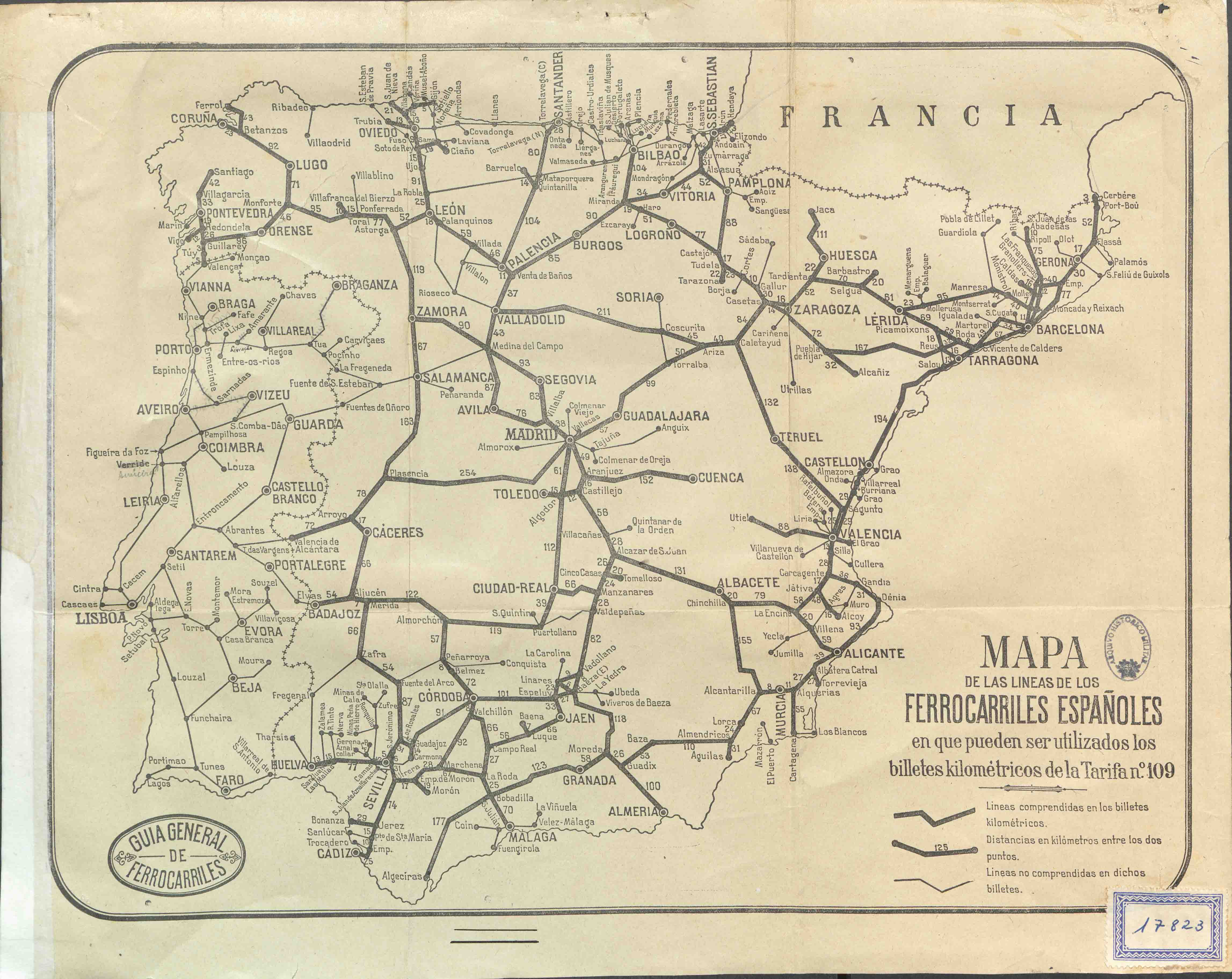 Mapa de las líneas de los ferrocarriles españoles...