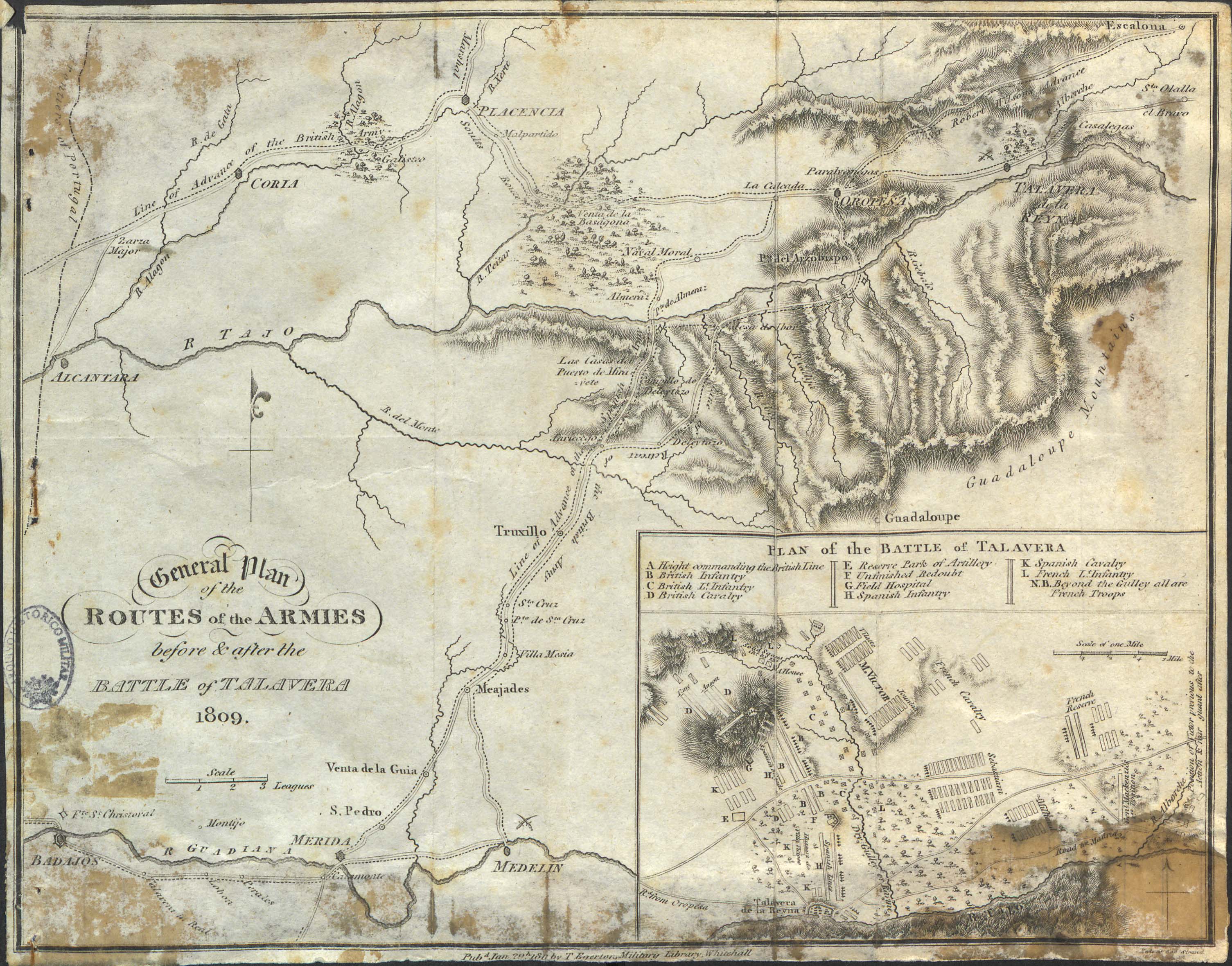 General Plan of the Routes of the Armies before & after the Battle of Talavera 1809