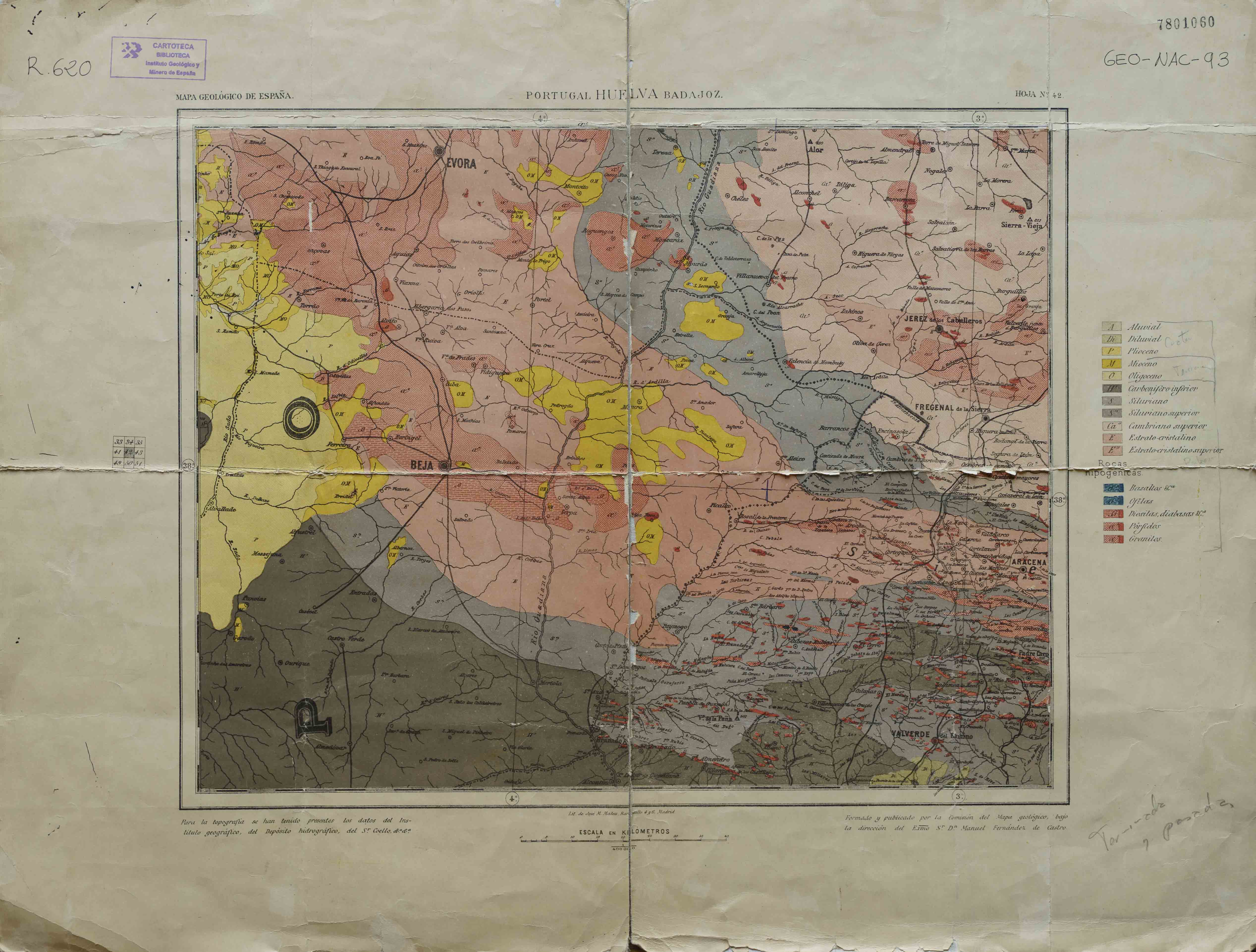 Mapa geológico de España : Portugal, Huelva, Badajoz : hoja nº 42