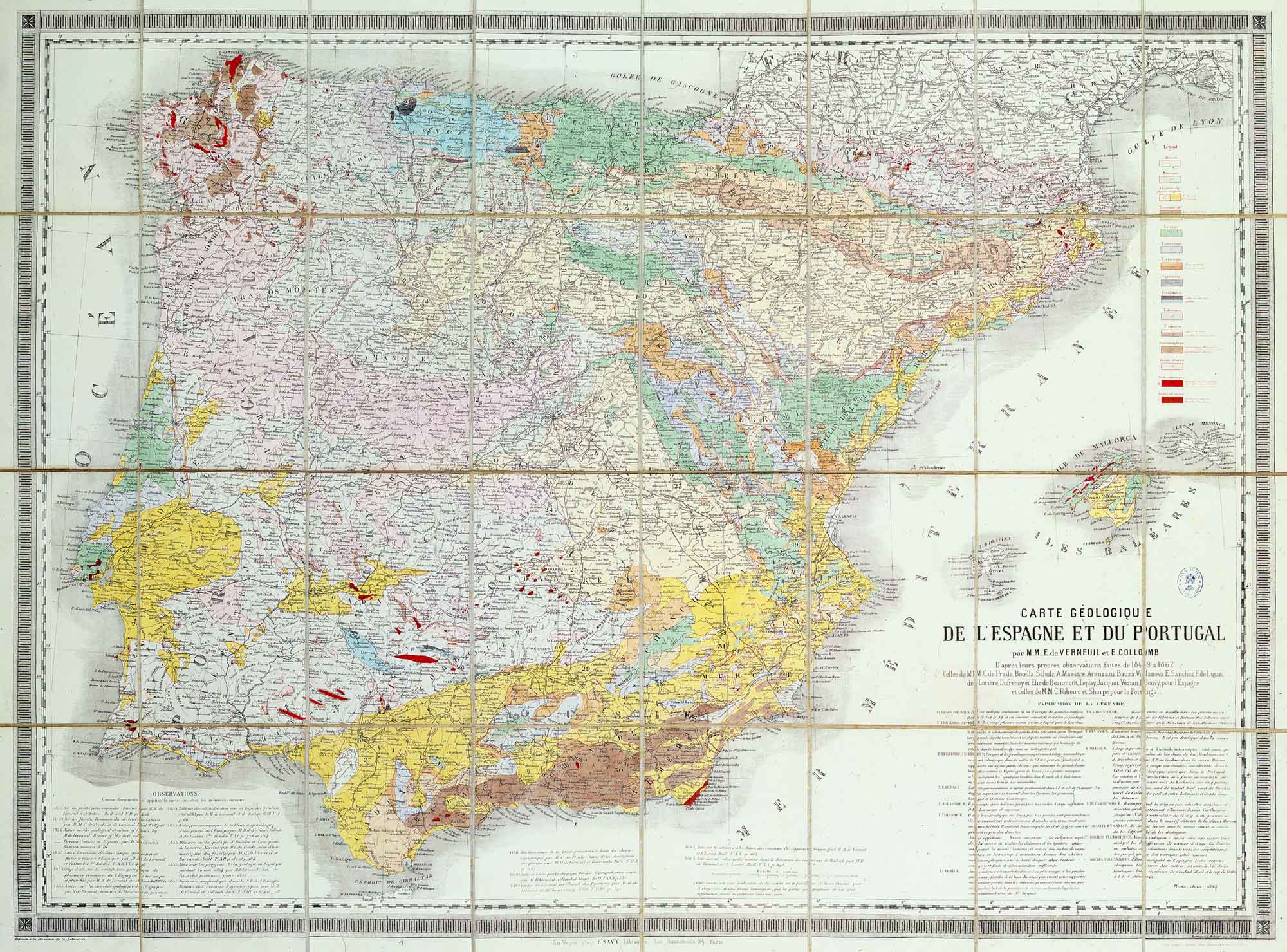 Carte geológique de l`Espagne et du Portugal