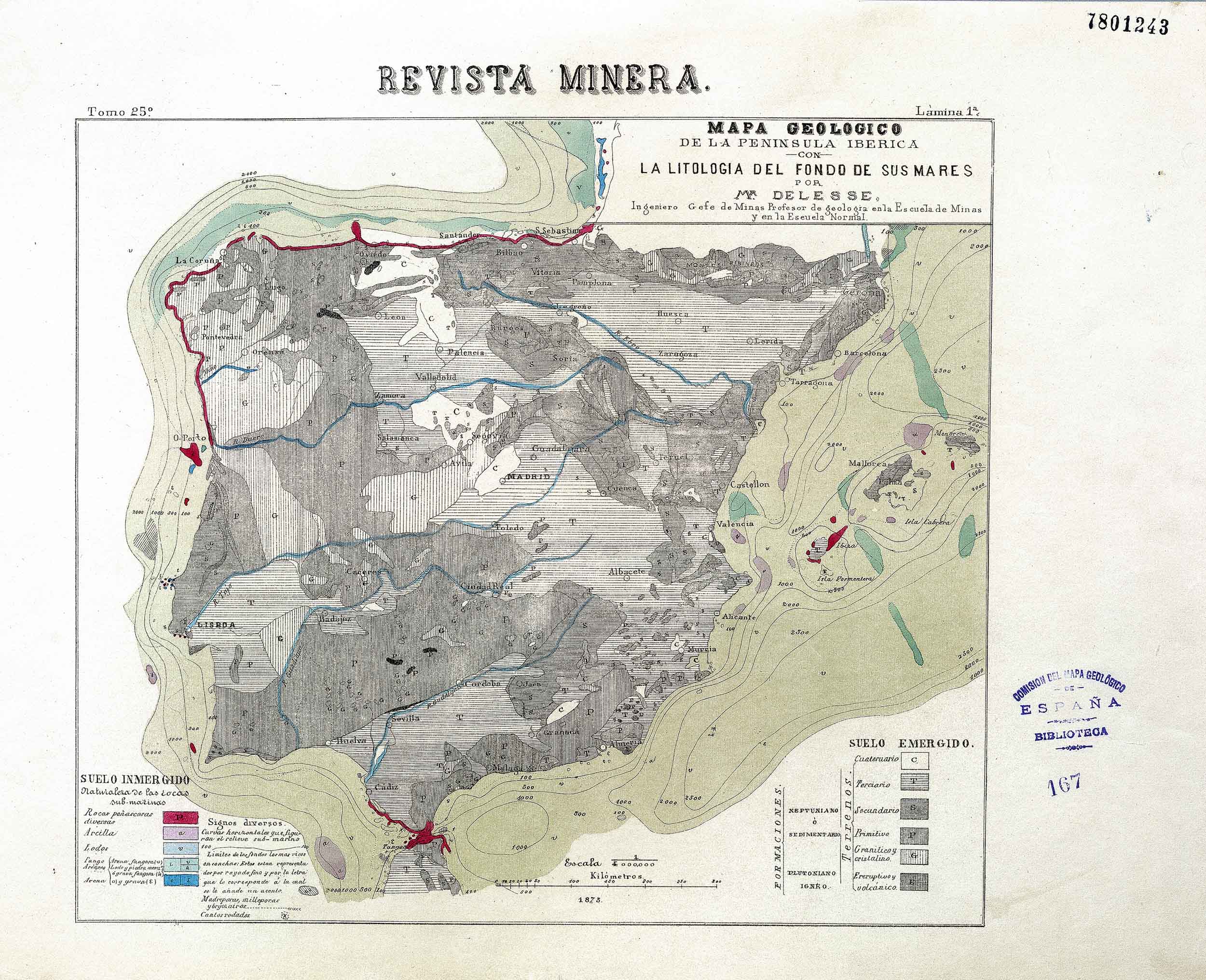 Mapa geológico de la Península Ibérica con la litología del fondo de sus mares