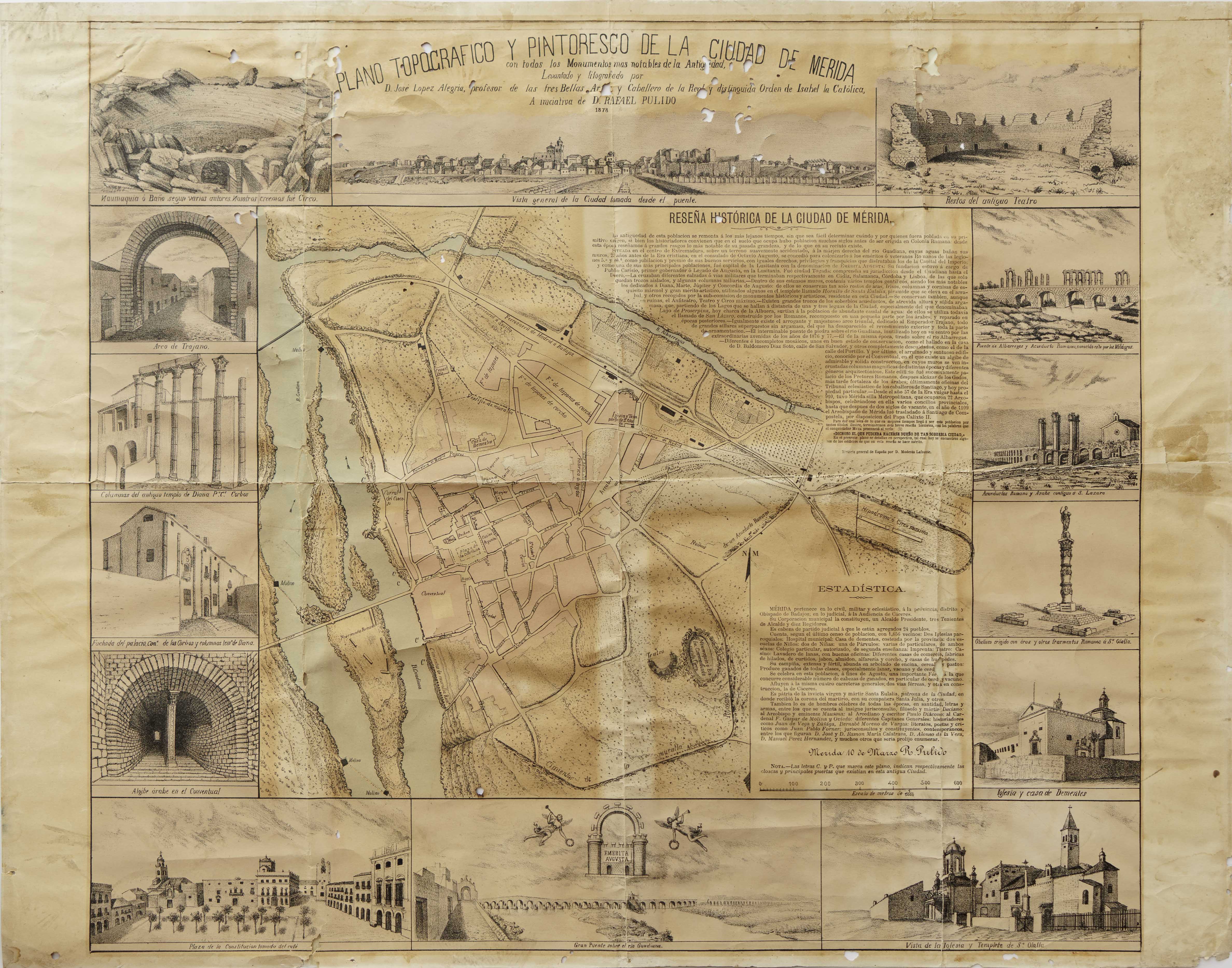 Plano topográfico y pintoresco de la ciudad de Mérida : con todos los monumentos más notables...