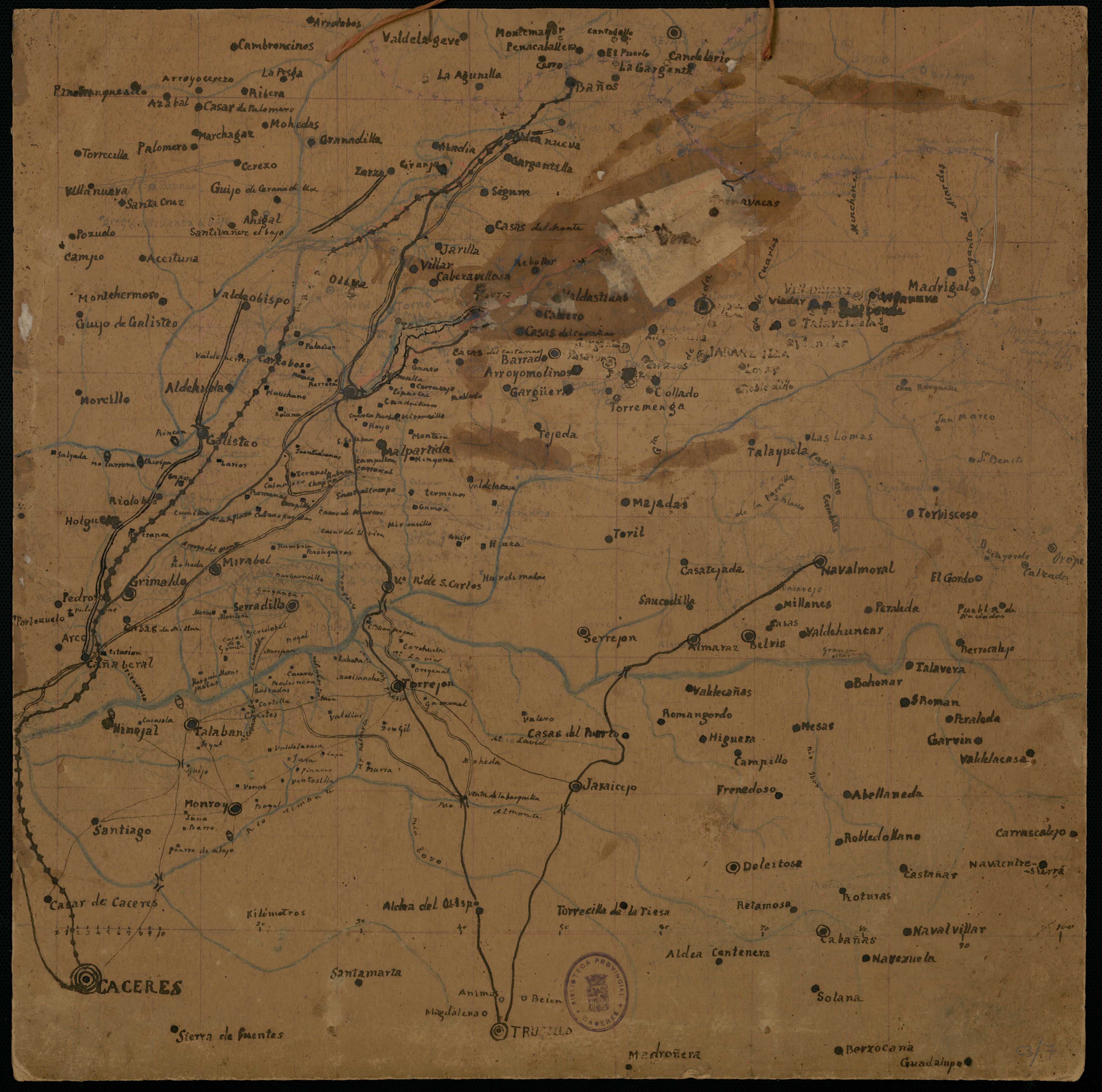 [Mapa del tramo de la Vía de la Plata desde Cáceres hasta Candelario]