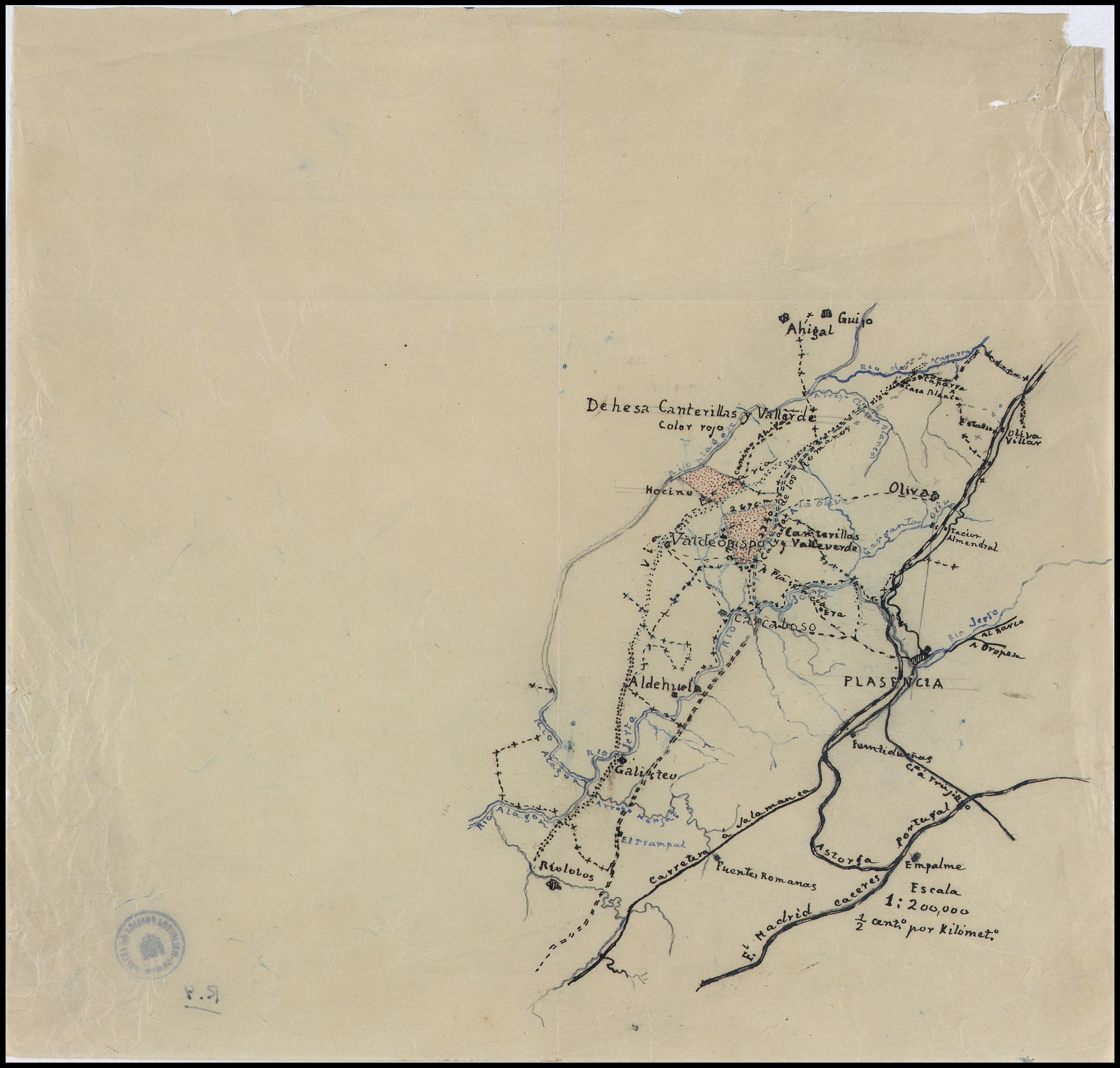 [Mapa del tramo de la Vía de la Plata desde Riolobos hasta Cáparra]