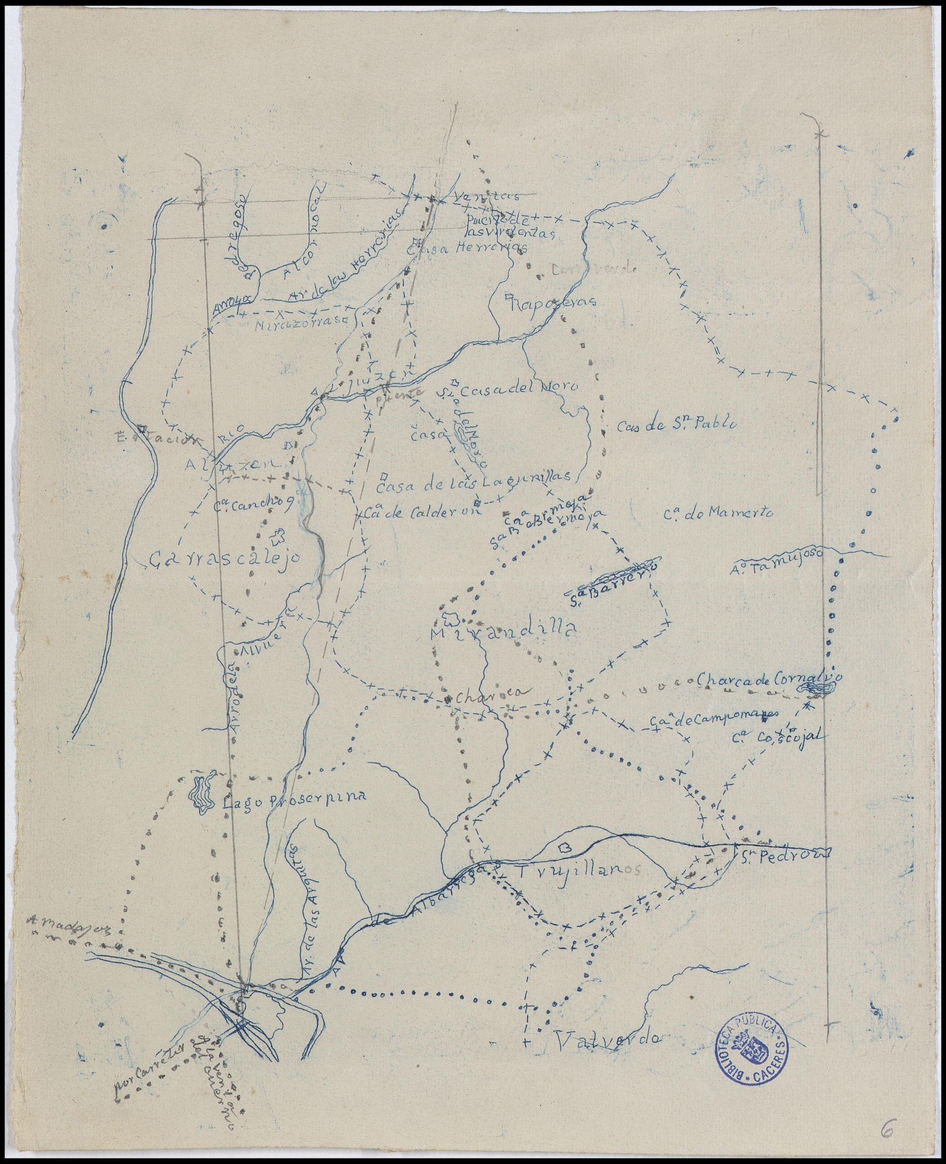 [Mapa del tramo Vía de la Plata desde Mérida a Aljucén y cercanías]