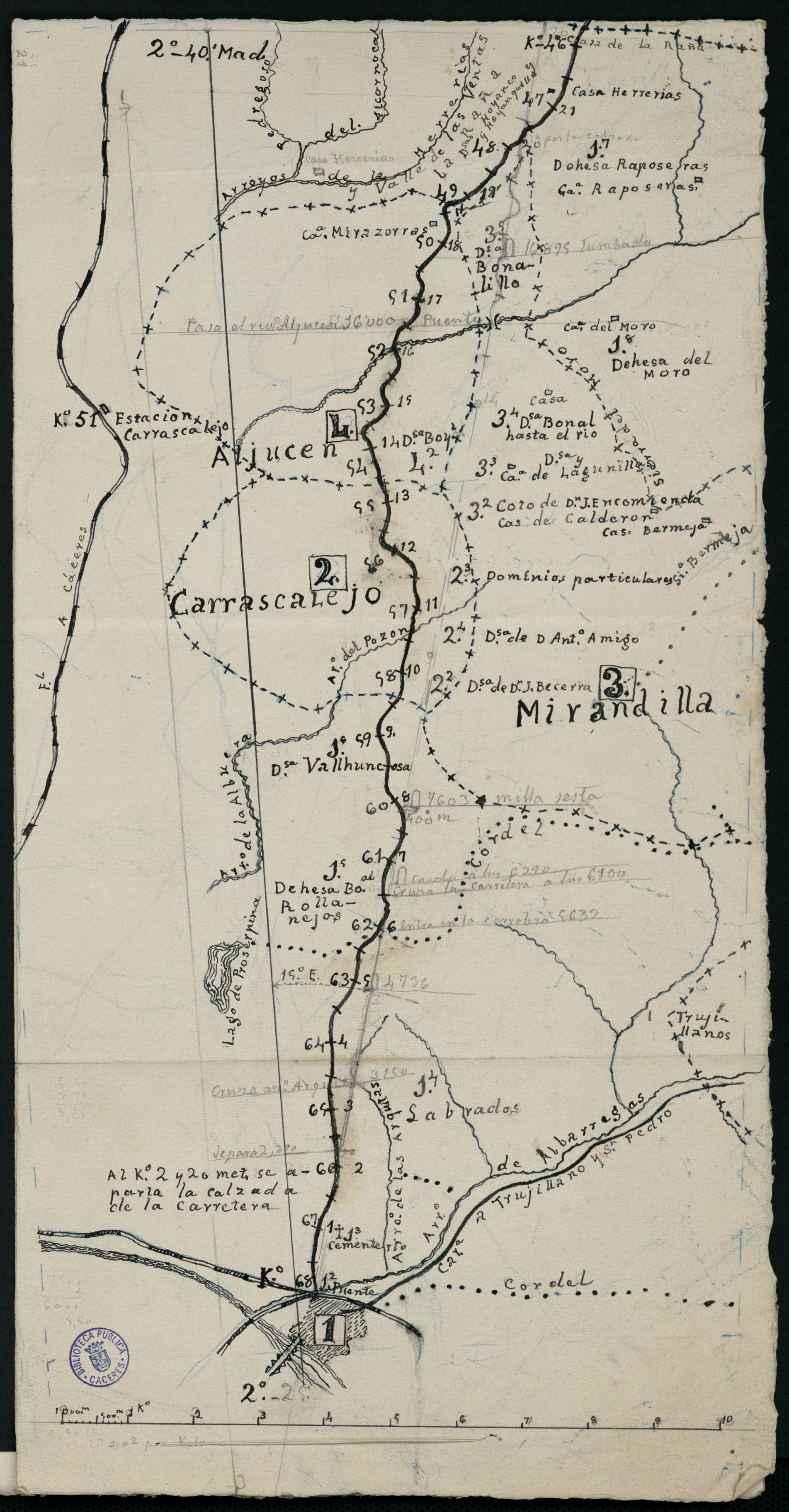 [Mapas de la calzada Vía de la Plata que describen los tramos de Mérida a Aldea del Cano]