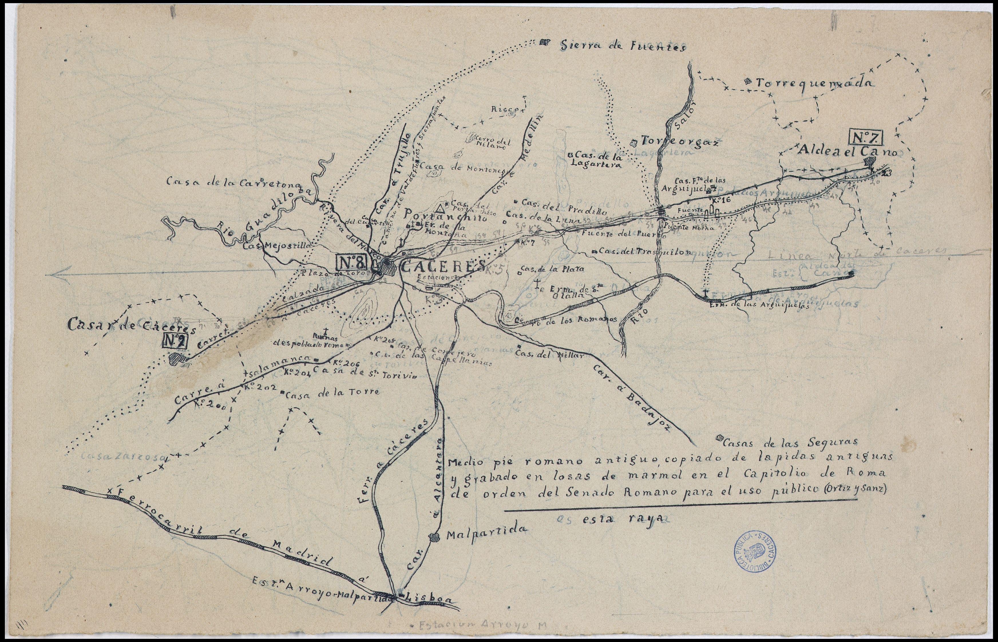 [Mapas de la calzada Vía de la Plata que describen los tramos que van de Aldea del Cano a Casas de M