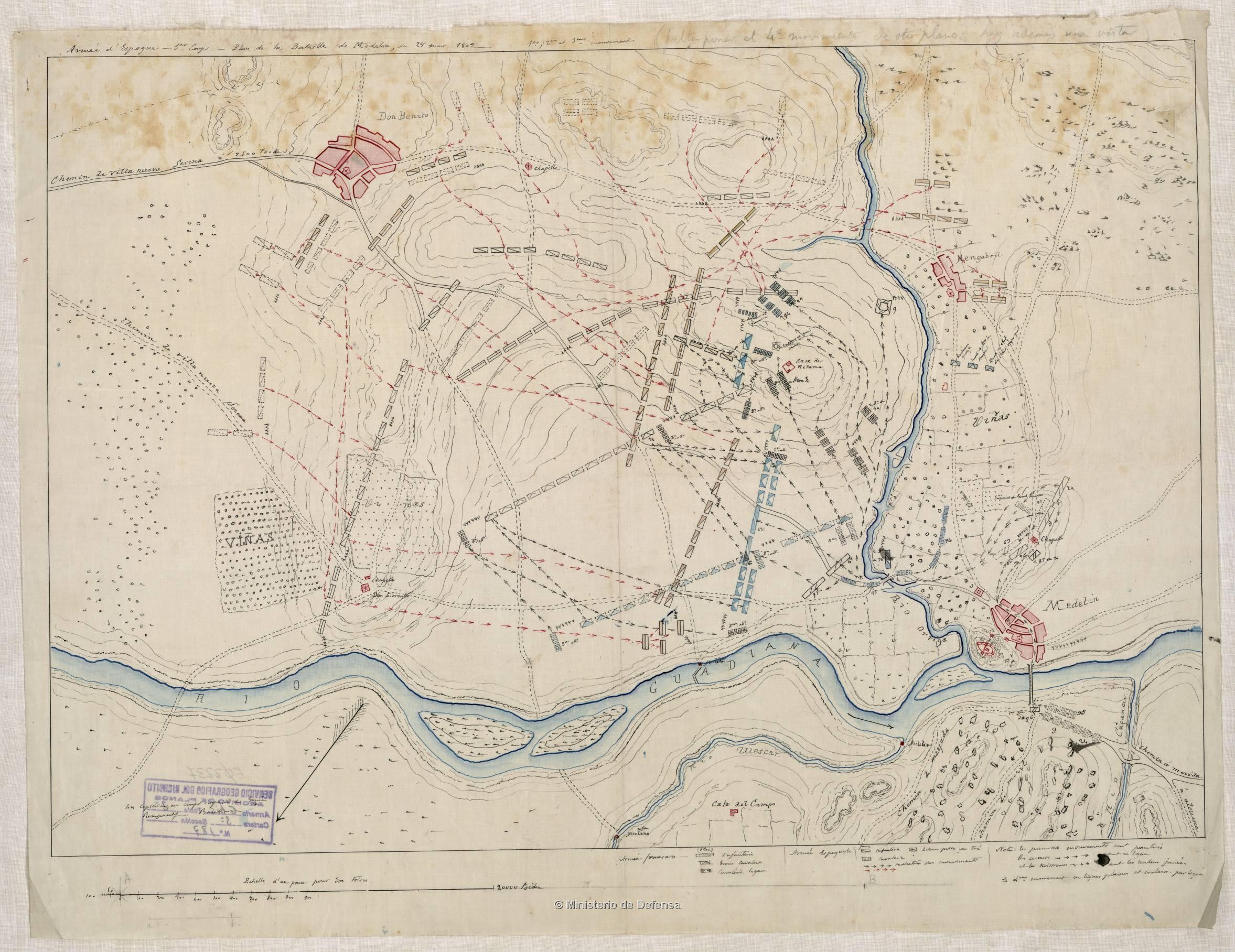 Armée d`Espagne, 1er Corps, Plan de la Bataille de Medellin, du 28 mars 1809