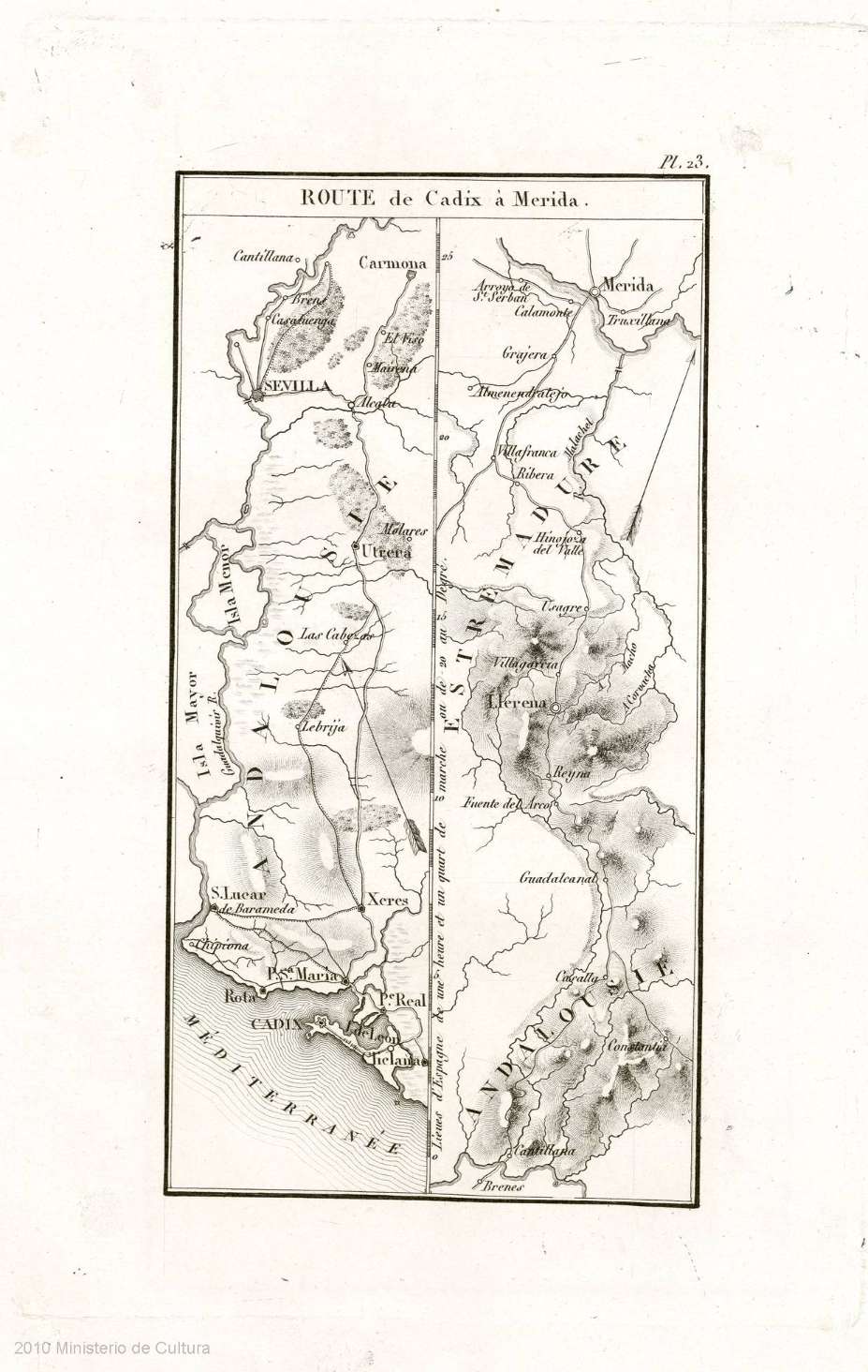 Route de Cadiz à Merida ‎ : [carte d`itineraires]