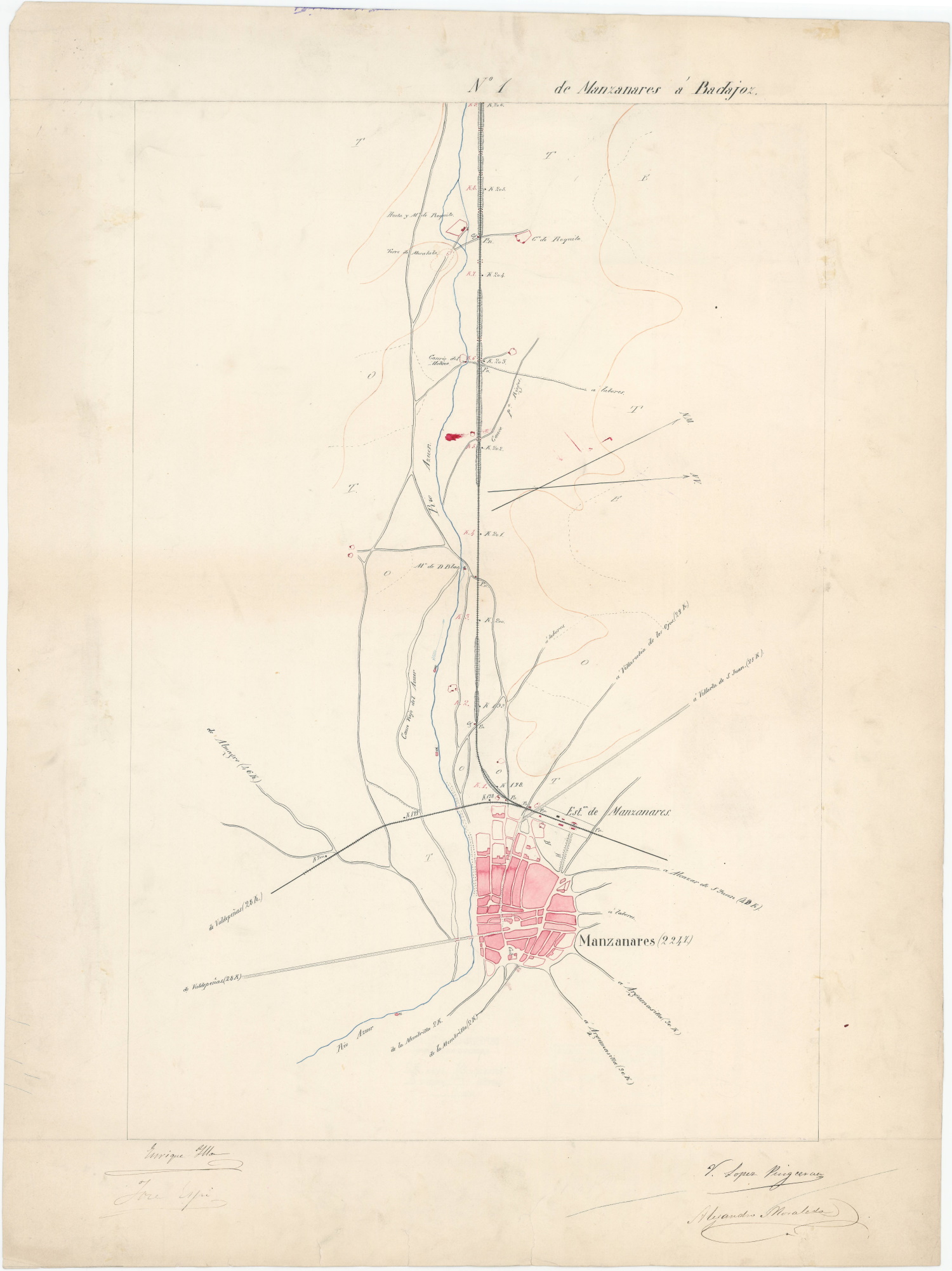 [Itinerario topográfico de la línea de ferrocarril] de Manzanares a Badajoz
