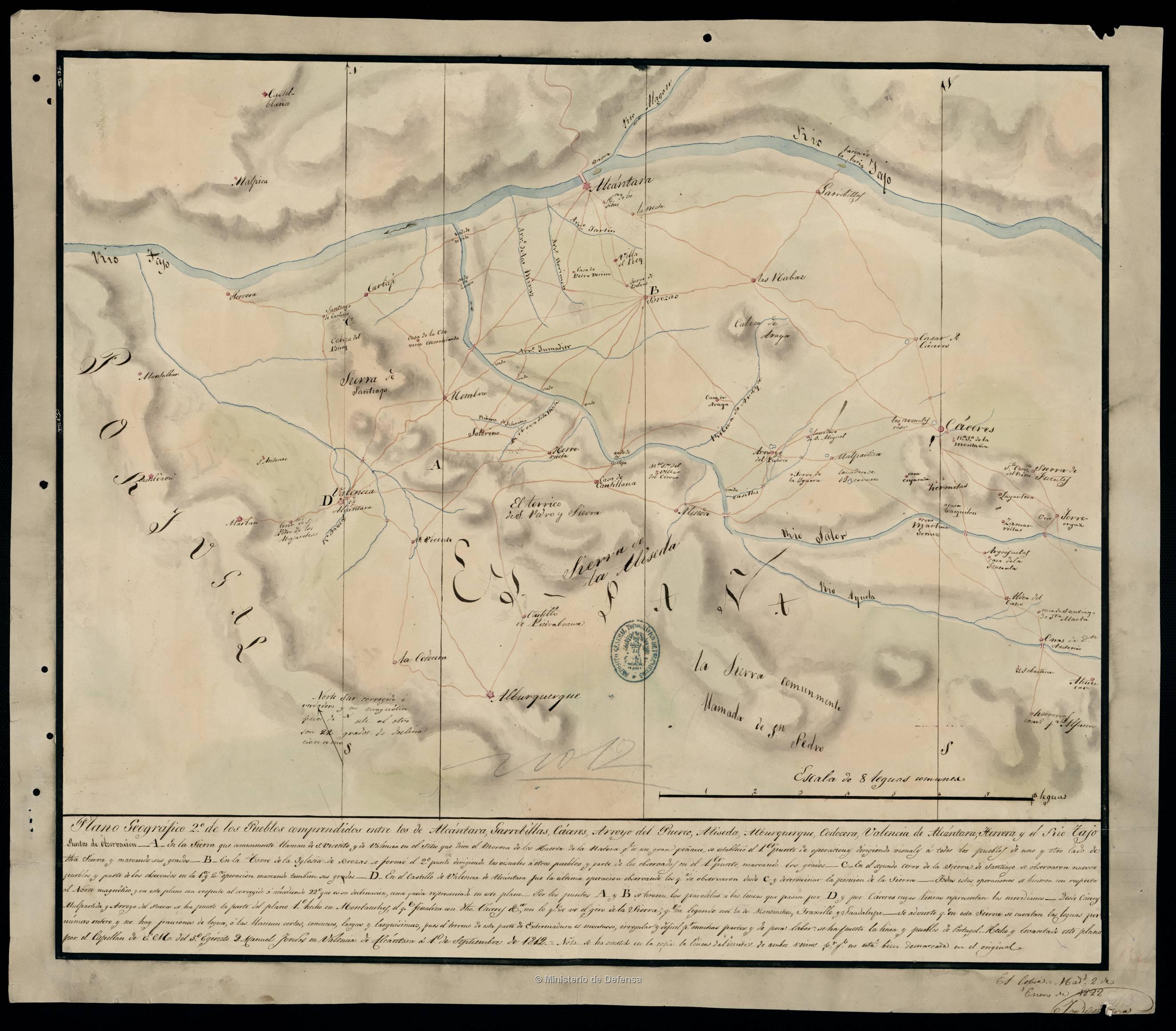 Plano Geográfico 2º de los Pueblos comprendidos entre los de Alcantara, Garrobillas, Cáceres [...]