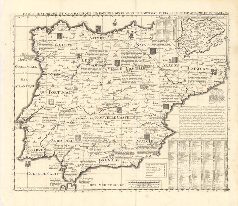 Carte Historique et Geographique de Royaumes d`Espagne et de Portugal divises selon leurs Royaumes