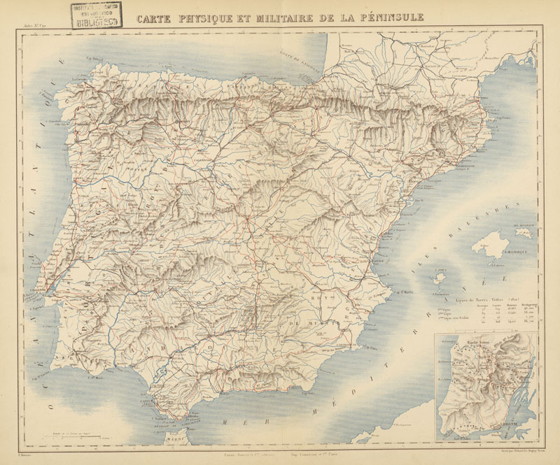 Carte physique et militaire de la Penínsule