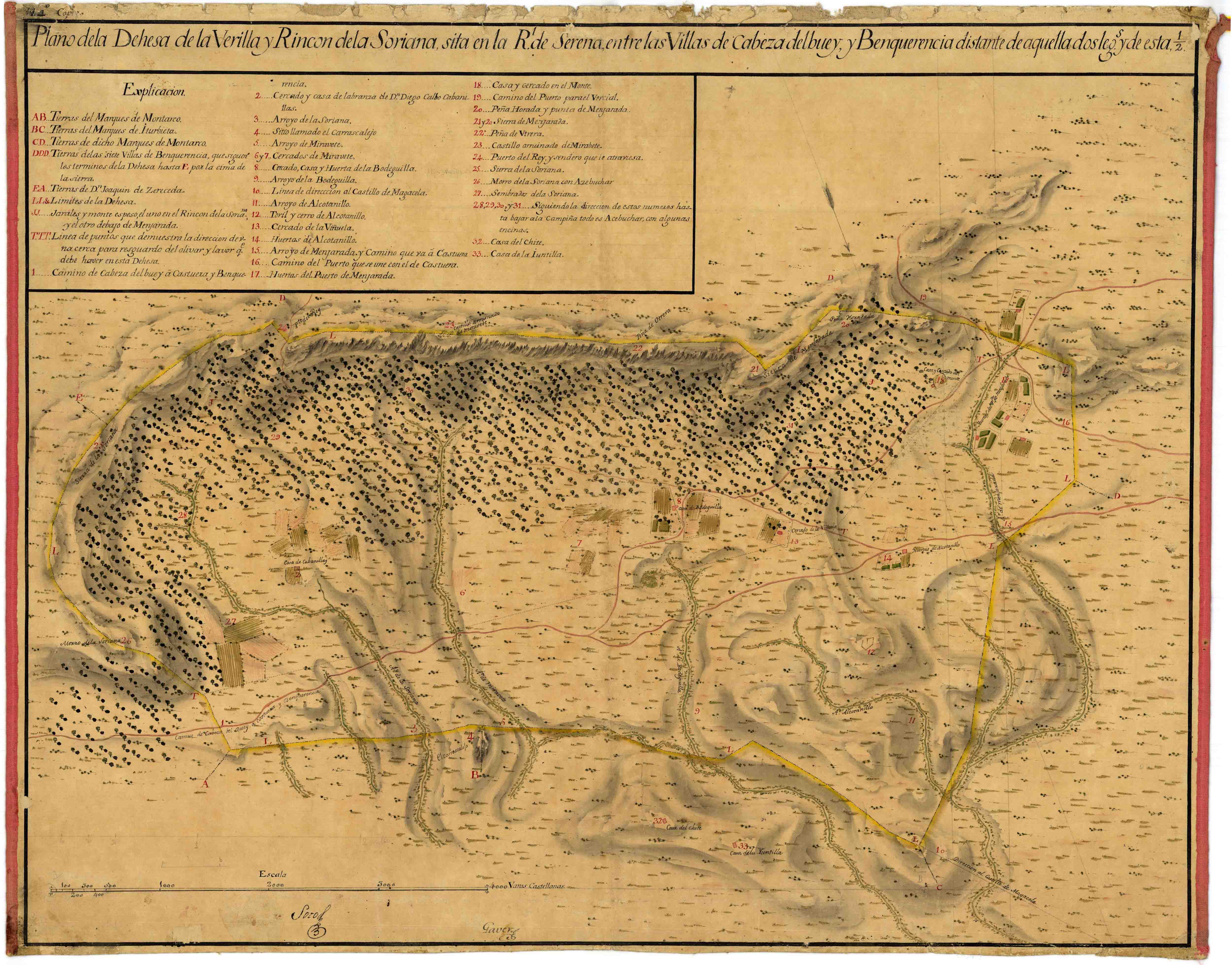 Plano de la Dehesa de la de la Verilla y Rincon de la Soriana sita en la Rl. de Serena [...]