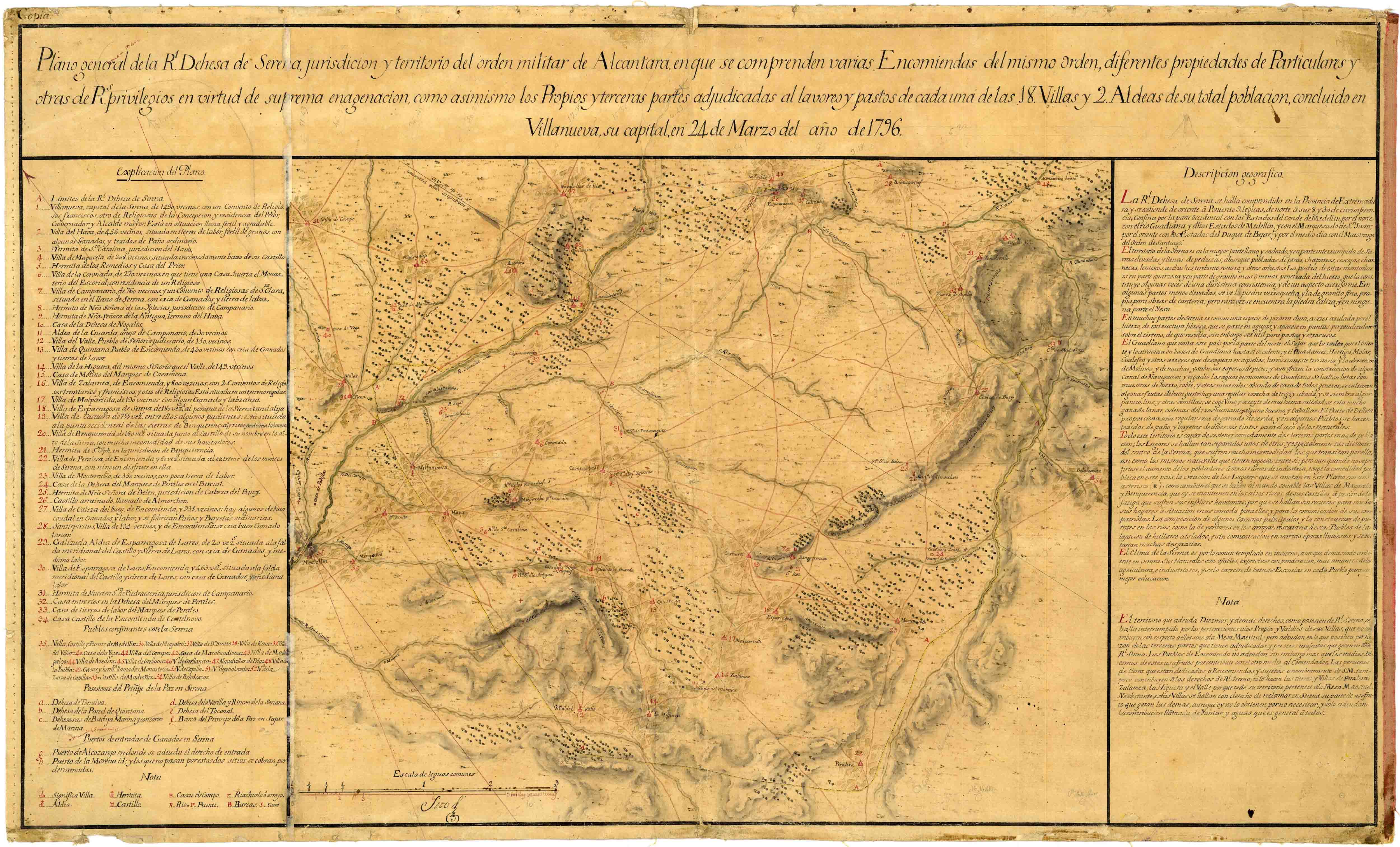 Plano general de la Rl. Dehesa de Serena, jurisdición y territorio del orden militar de Alcantara