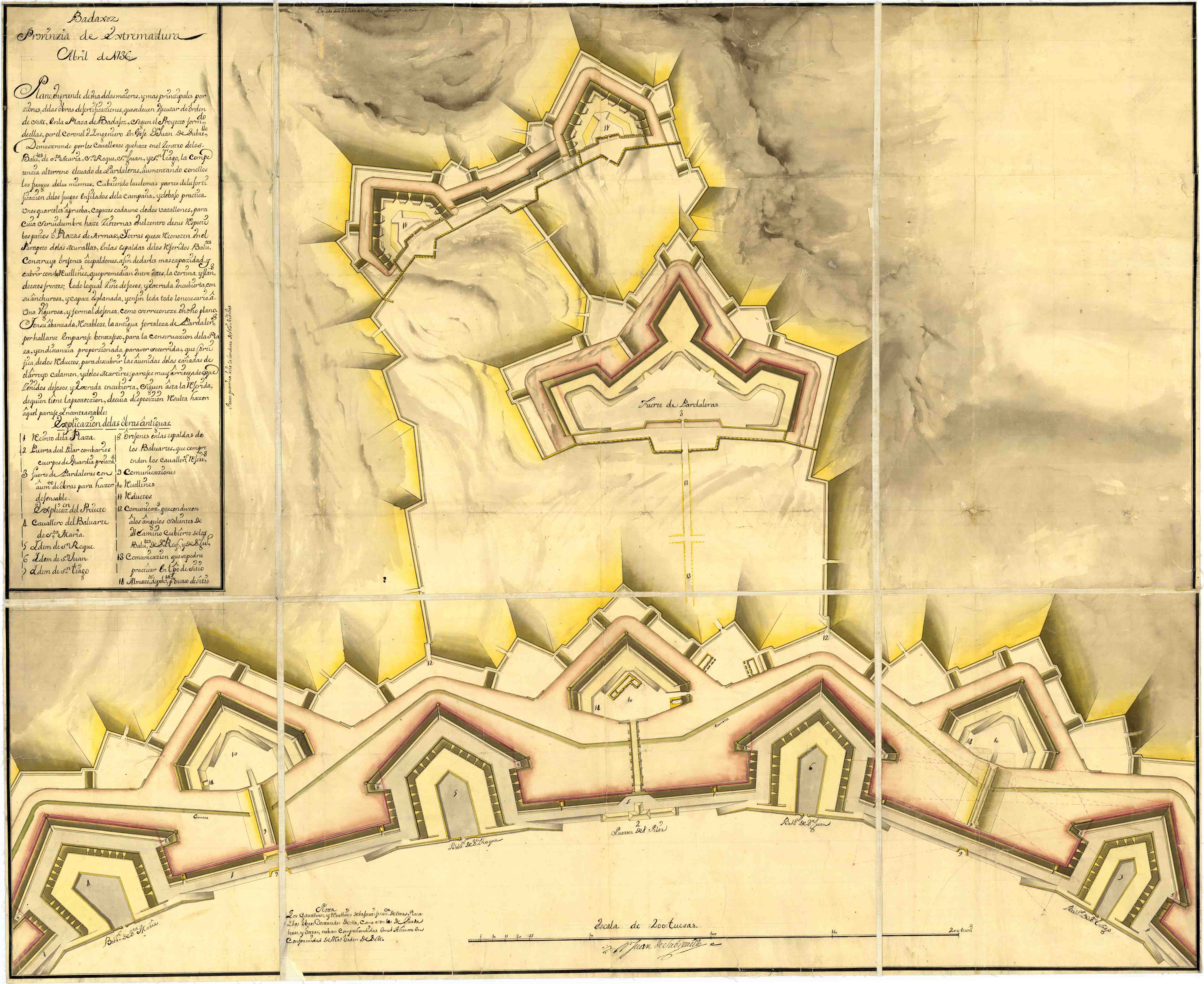 Badajoz. Plano en grande de una de las maiores y cuas porziones delas obras de fortificaciones [...]