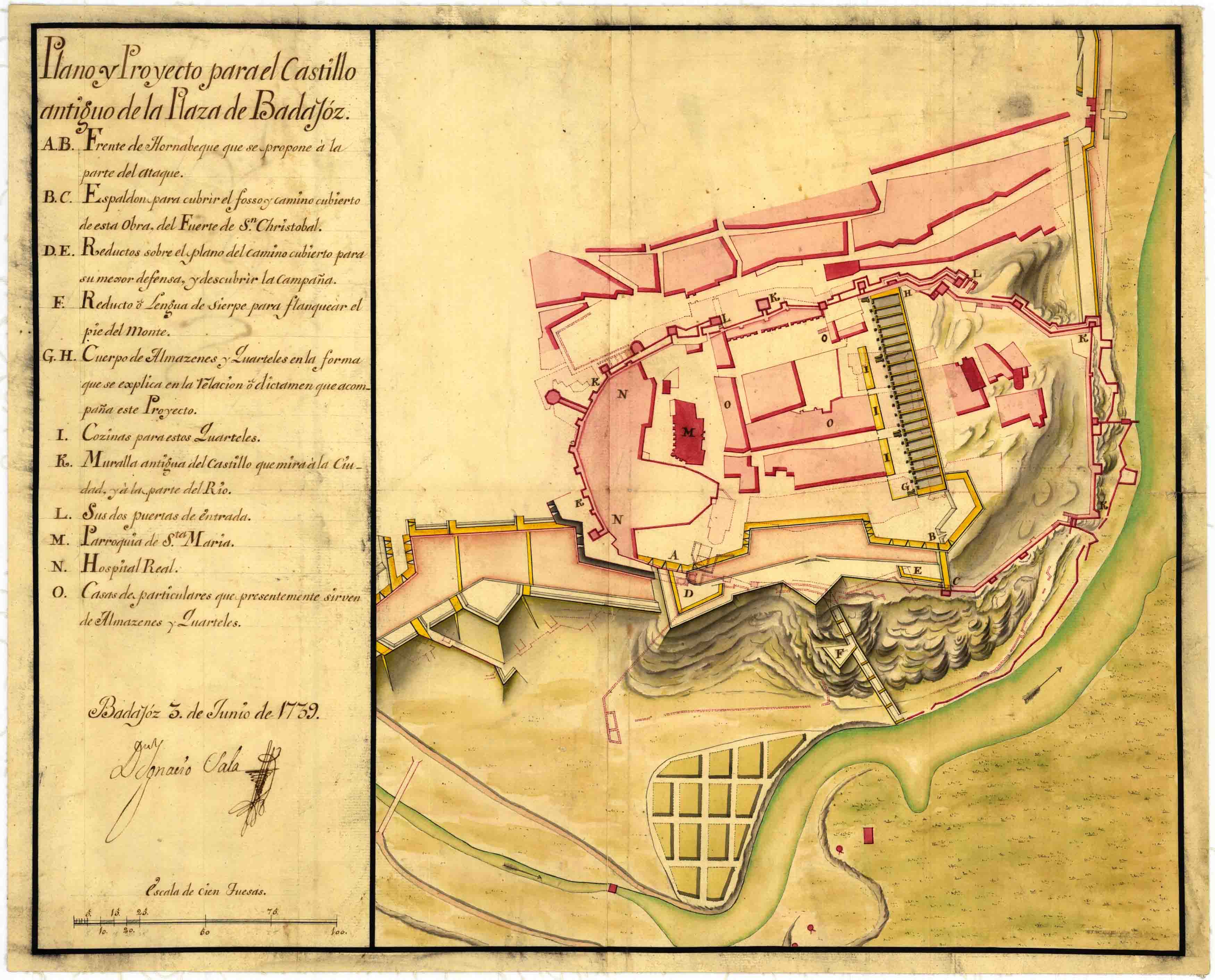 Plano y Proyecto para el Castillo antiguo de la Plaza de Badajoz