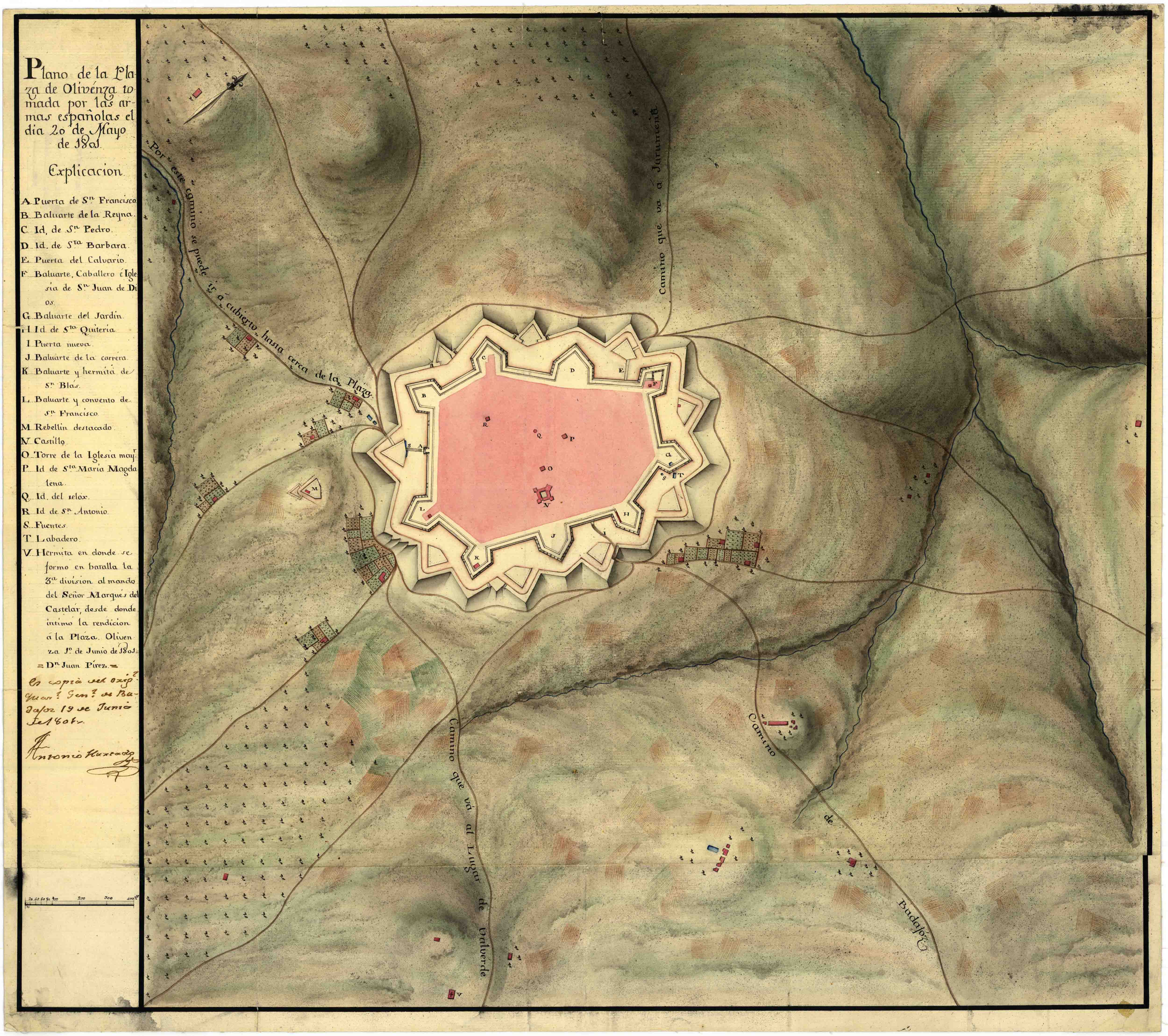 Plano de la Plaza de Olivenza tomada por las armas españolas el dia 20 de Mayo de 1801