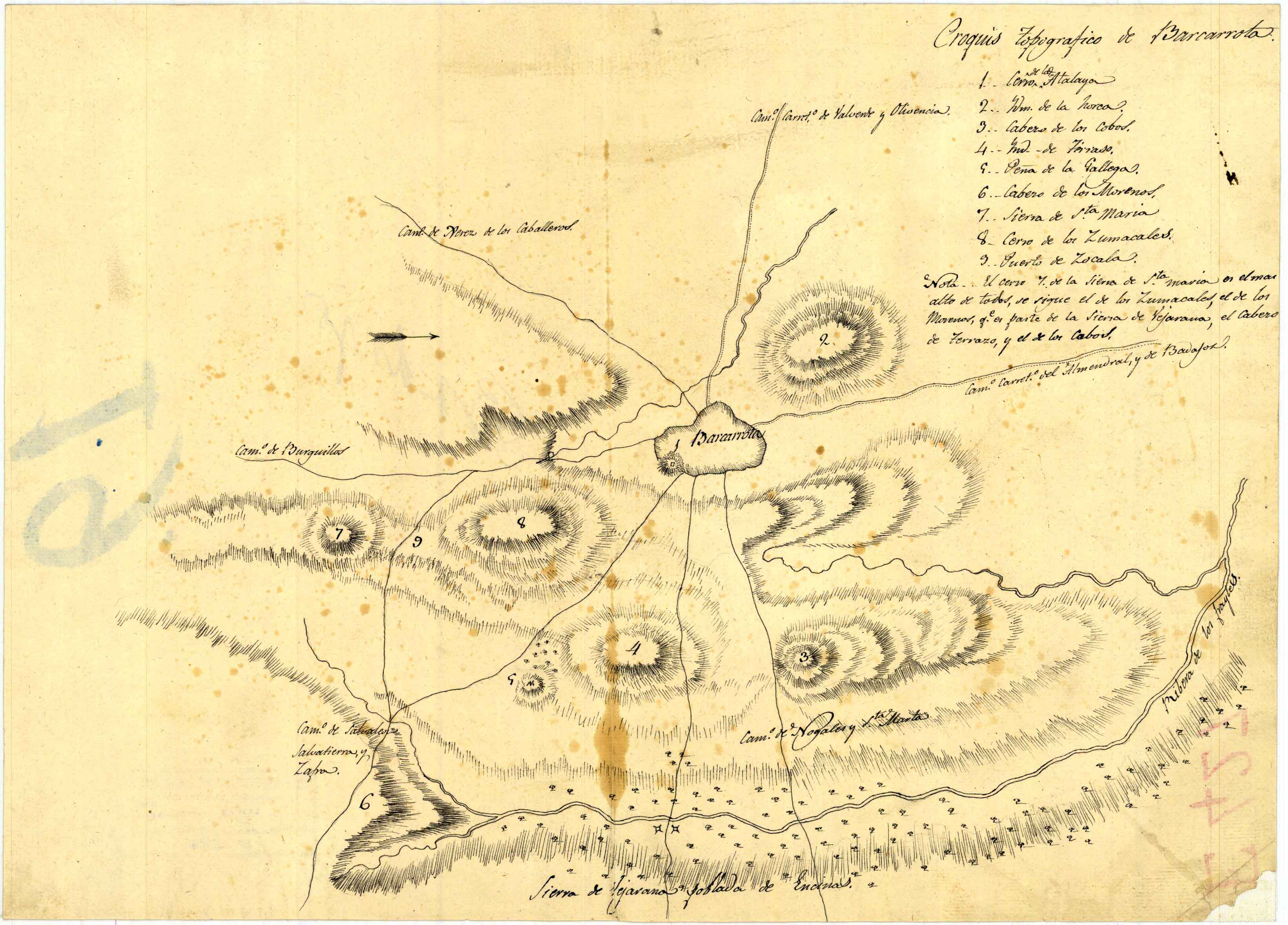 Croquis topografico de Barcarrota