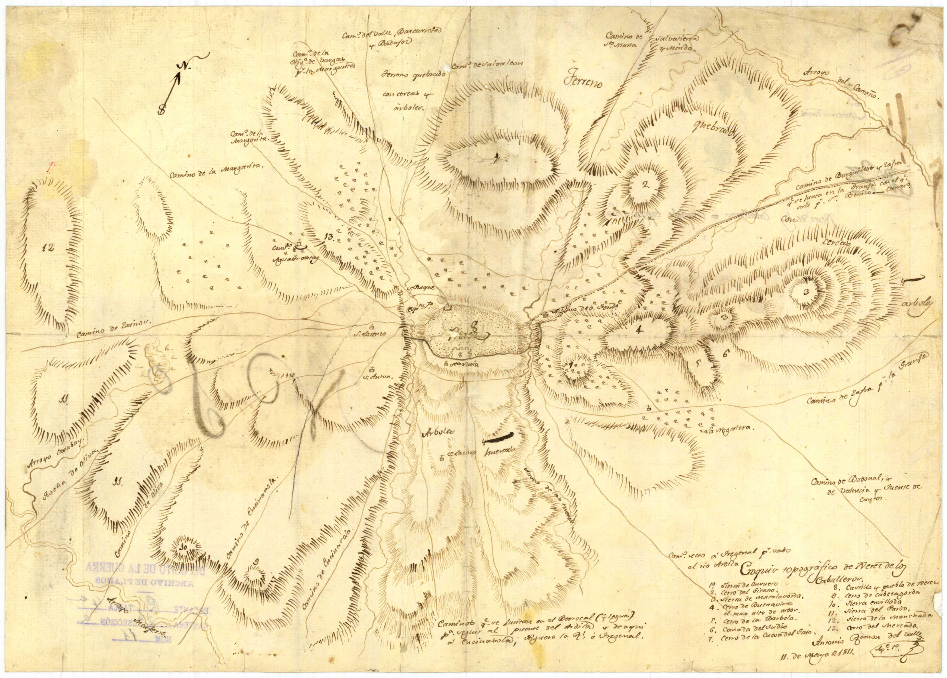 Croquis topográfico de Xerez de los Caballeros