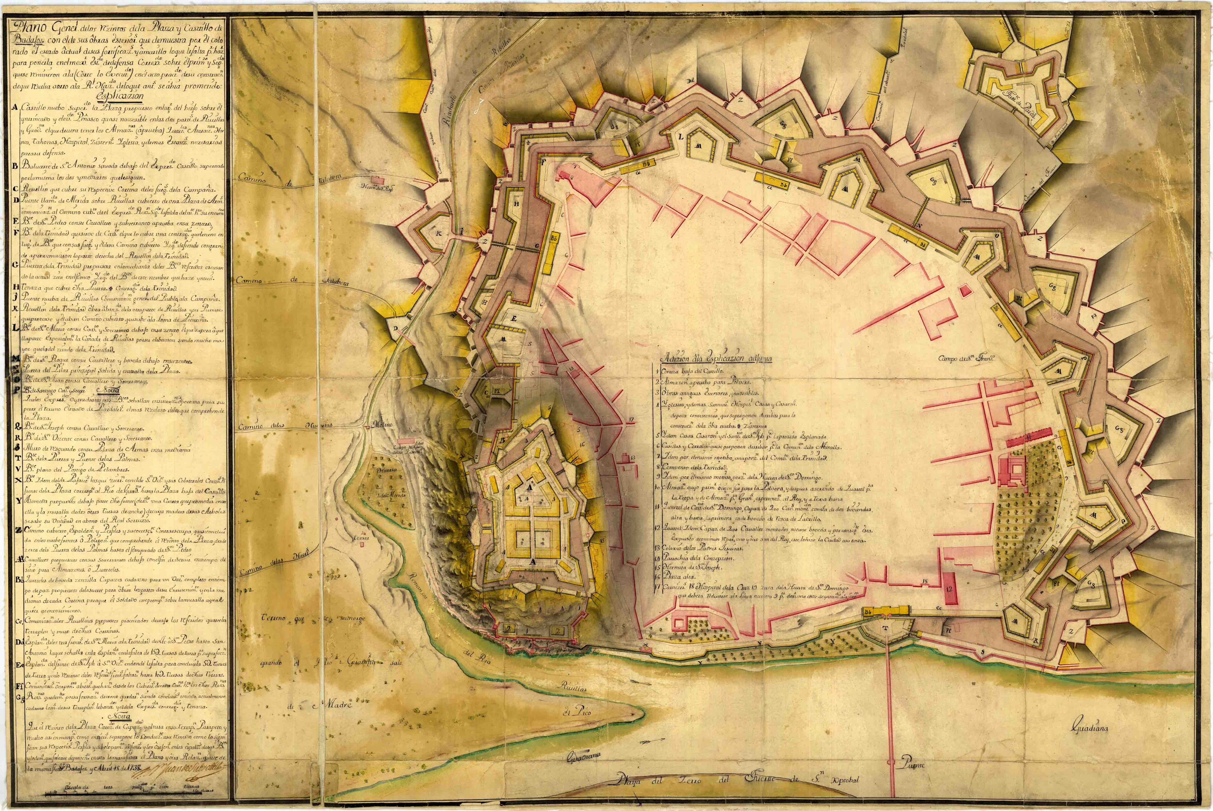 Plano Generl. delos rezintos de la Plaza y Castillo de Badajoz con el de sus obras exteriors. [...]