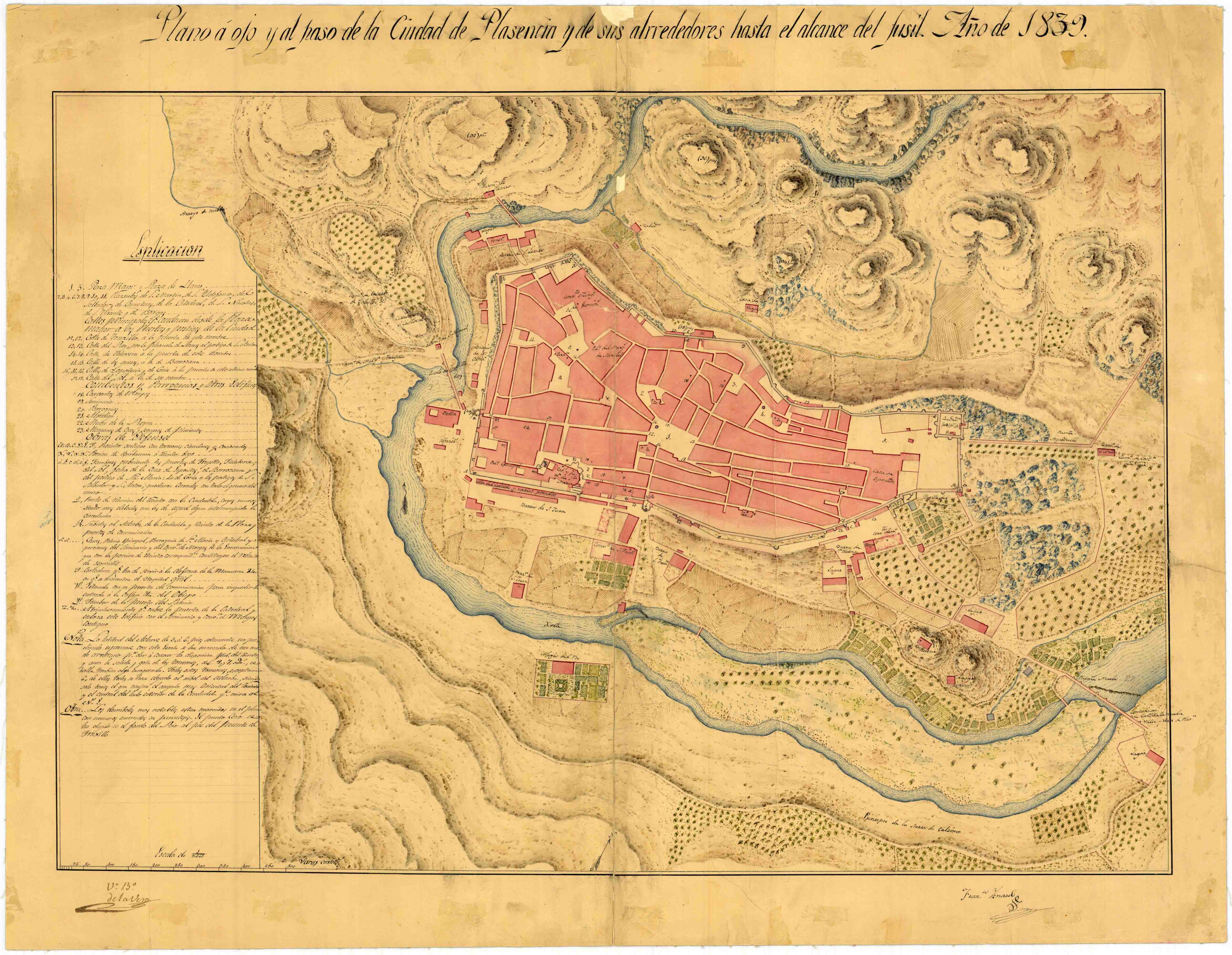 Plano a ojo y al paso de la Ciudad de Plasencia y de sus alrededores hasta el alcance del fusil