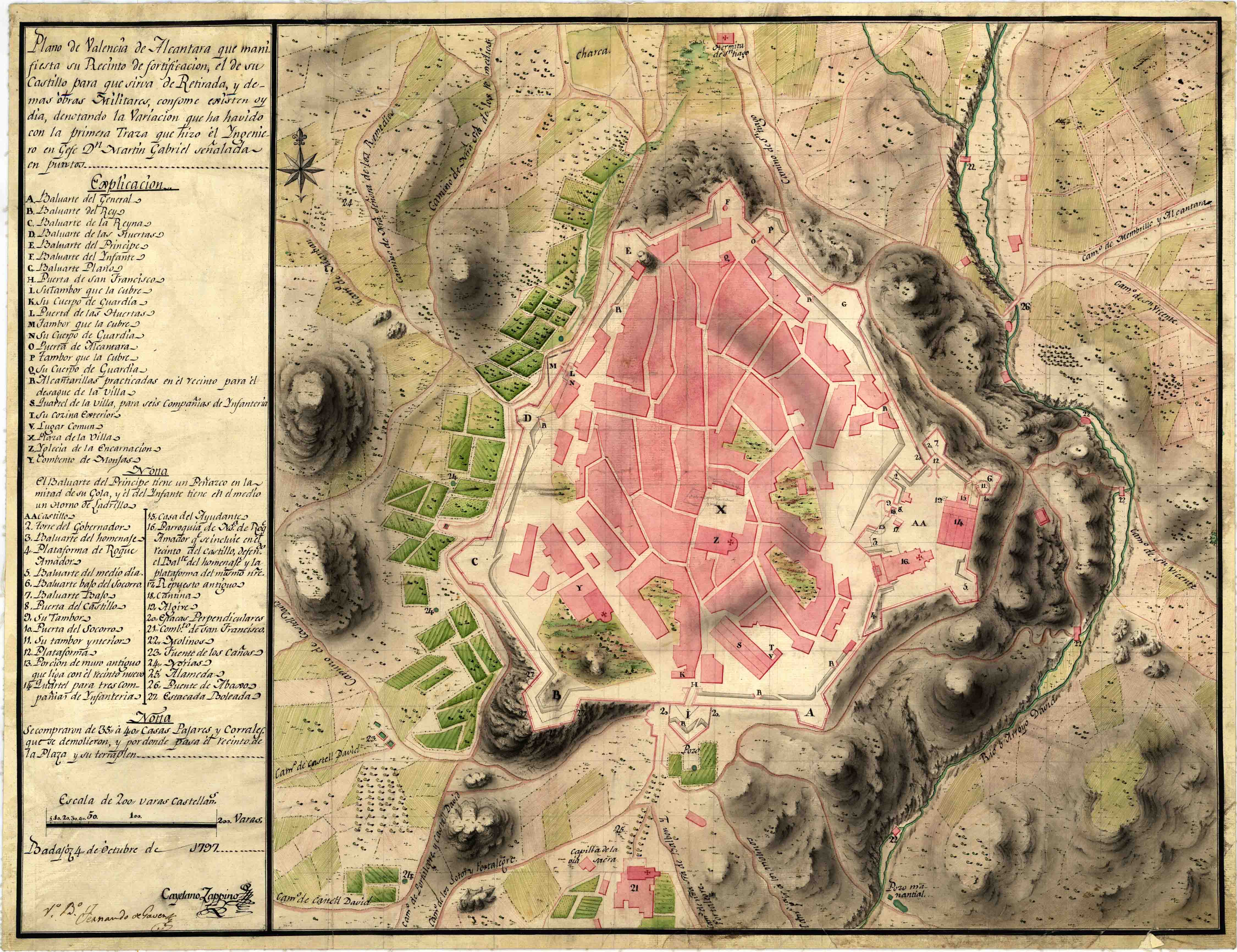Plano de Valencia de Alcantara que manifiesta su recinto de fortificacion, el de su Castillo [...]
